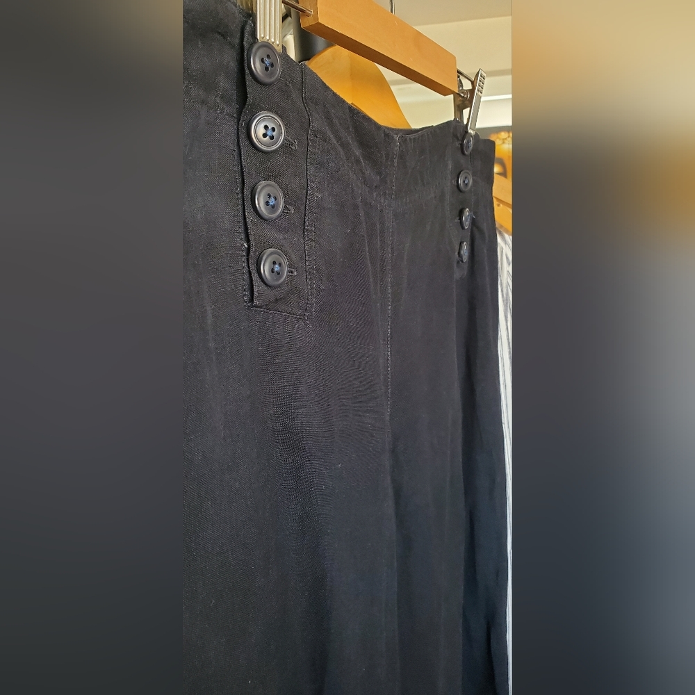 Larry Levine Linen Sailor Pant Navy Blue Button Front (10)